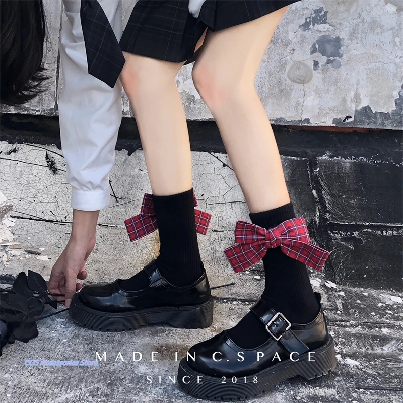 

Japanese Original Lolita Vintage Plaid Big Nowknot Winter Cotton Socks JK Soft Sister Student Socks Wild Short Tube Perppy Style