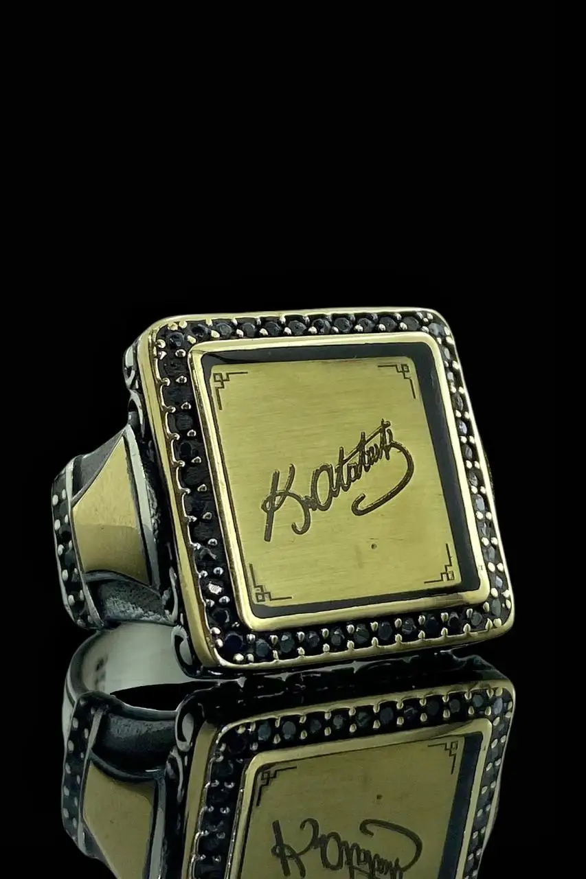 Mustafa Kemal Ataturk Signed 925 Silver Men 'S Ring