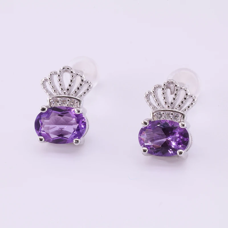

Natural Amethyst Crown Type Stud Earrings Exquisite and Elegant Vintage Jewelry Earrings for Women Fashion Trend 2021 New Party