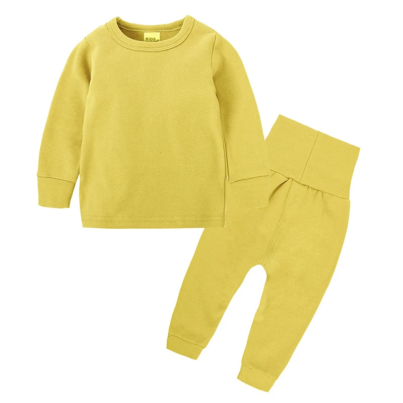 

0-8Y Baby Home Clothing Sets for Girl Boy Solid Brushed Long Sleeve Top+Pants Thermal Underwear Set Spring New Warm Kids Clothes