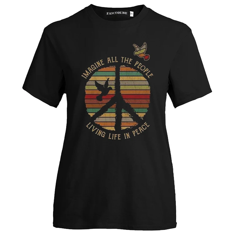 Женская футболка с надписью I'm Most peace love and светильник, женские летние свободные футболки, camiseta mujer S-XL - Цвет: W20808BK