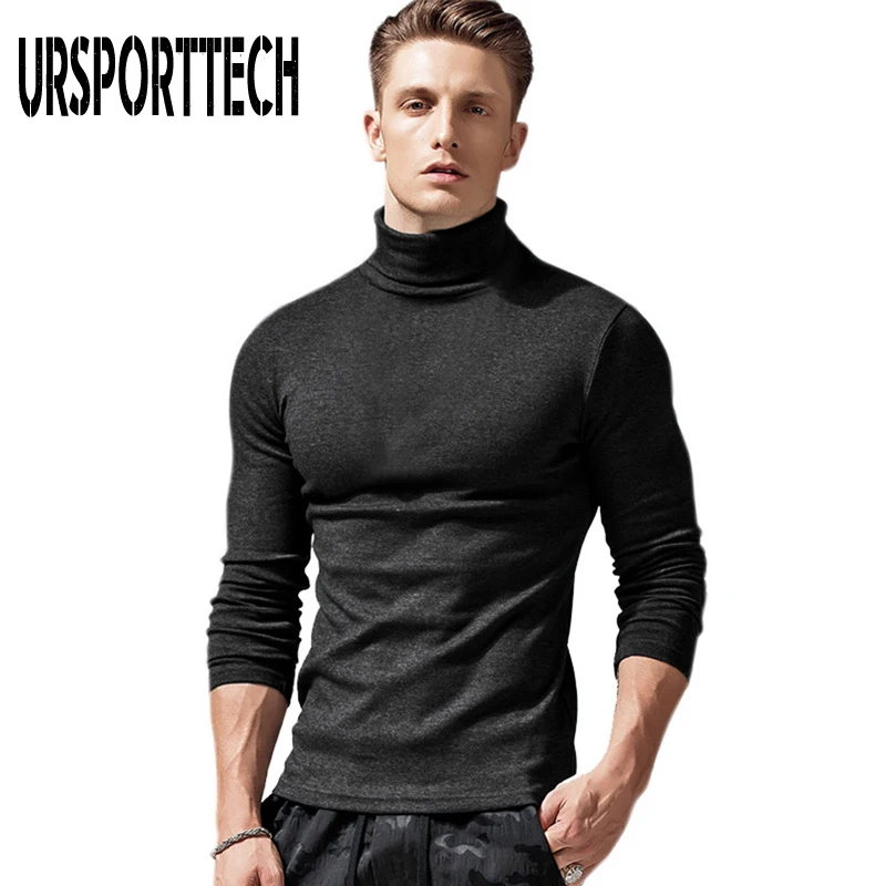 

Autumn Winter Mens Thin Thermal T-shirt Men's Turtleneck Bottoming Shirt Slim Solid Warm Tops High-necked Long-sleeved T-shirts