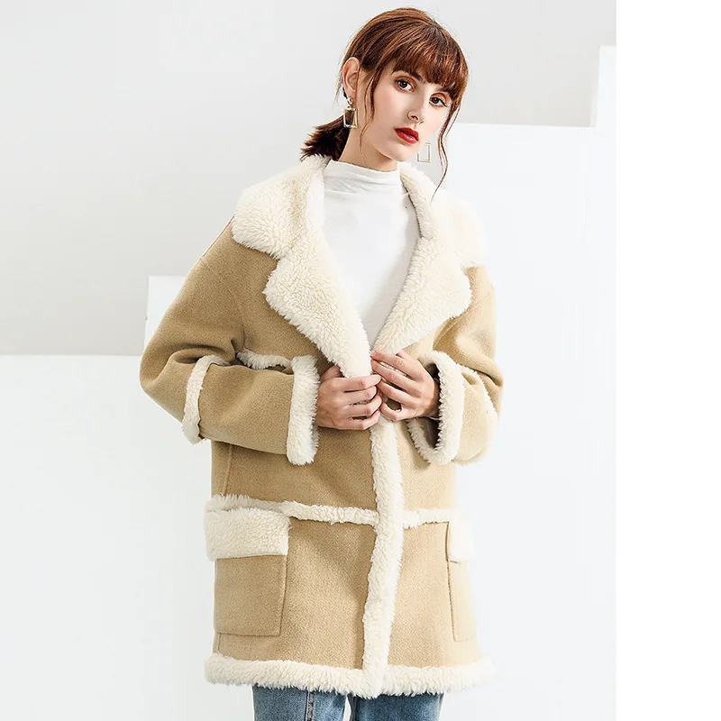 Зимнее шерстяное пальто женское повседневное с отложным воротником на пуговицах