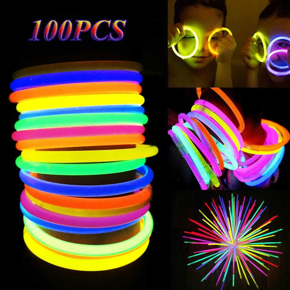 

100pcs Led Glasses Necklace Bracelets Fluorescent Festival Party Supplies Concert Decor Mix Color Glow Stick Luminous Toys