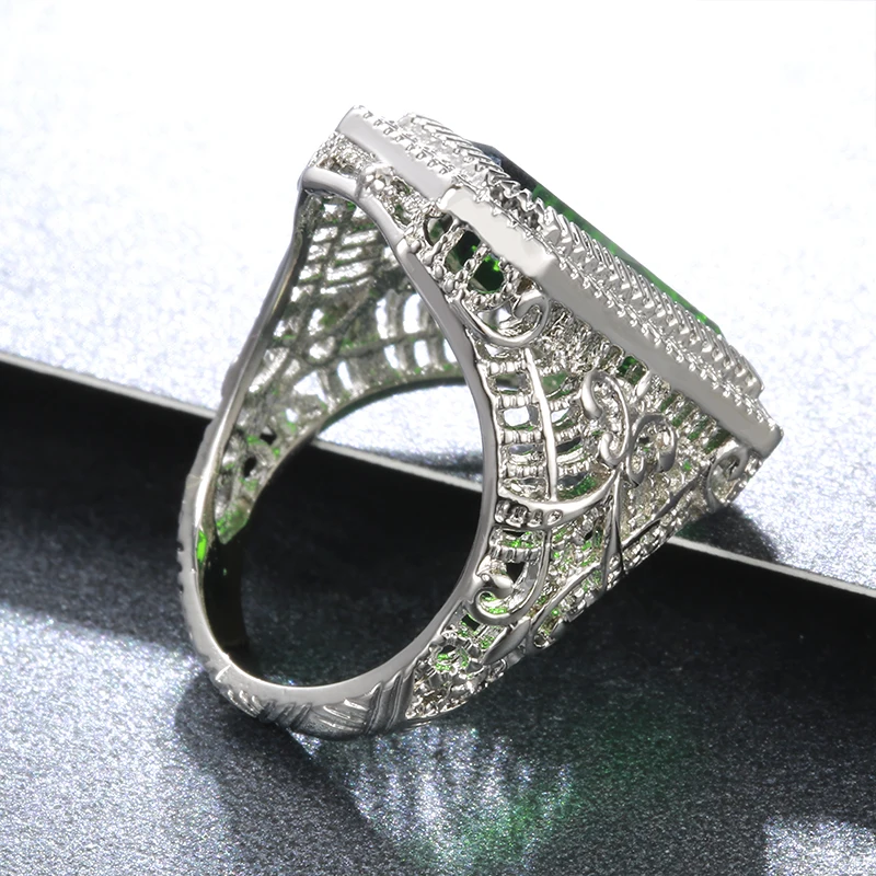 Винтажное кольцо с изумрудами Vinregem обручальное из стерлингового серебра 925 пробы