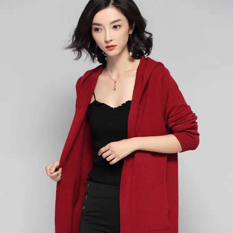 Women Long Cardigan Sweater 2019 New Casual Autumn Sleeve Knitted Kimono With Hooded Female Big Coat |