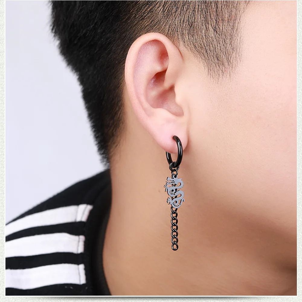 

XiaoboACC Korean Fashion Chain Tassel Chinese Dragon Titanium Steel Earringswholesale