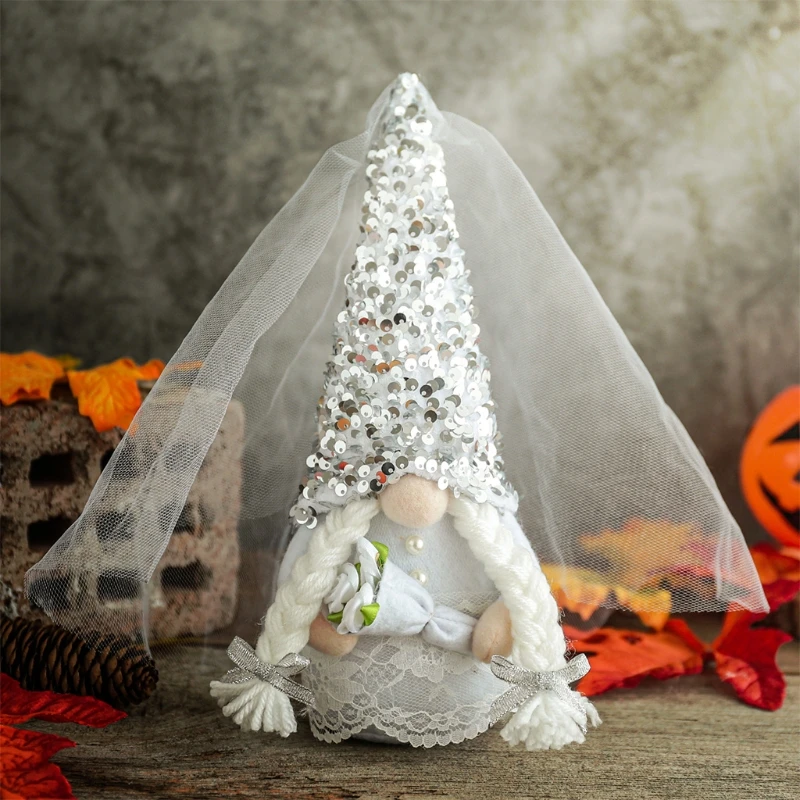 

Bridegroom/Bride Dwarf Doll Romantic Wedding Gnome Decorations Holiday Table Standing Gnome Doll Elf Nordic Figurine Couple Home