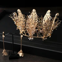 janevini baroque round bridal crown and earrings wedding crowns tiaras bride handmade vintage luxury jewellery set gold headwear