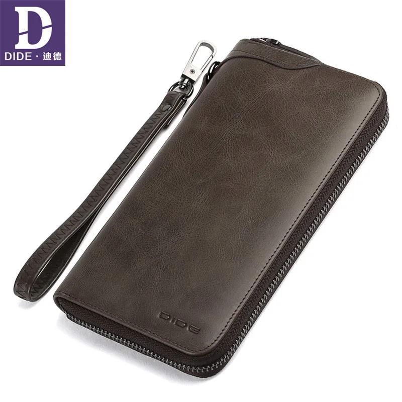 Кофе DIDE New Famous Brand Men Long Wallets Genuine Leather Coin Purse Male Purse Card Holder Clutch Wallet Business Vintage Bag - Цвет: Кофе