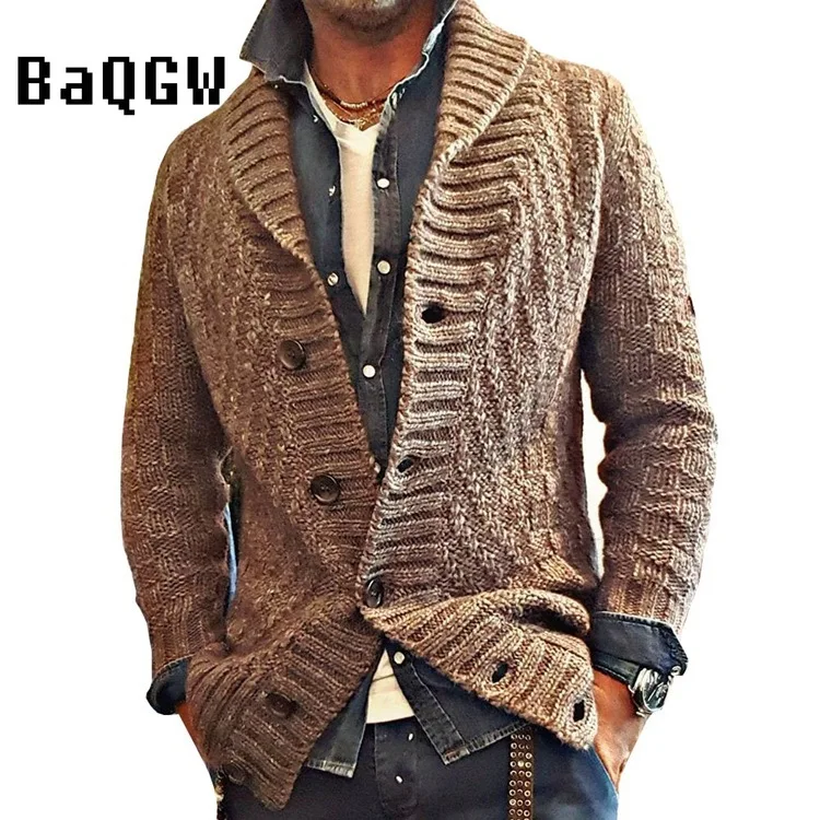 

Мужской кардиган в английском стиле, осень и зима, теплый однотонный повседневный мужской свитер с длинным рукавом и отложным воротником, женский