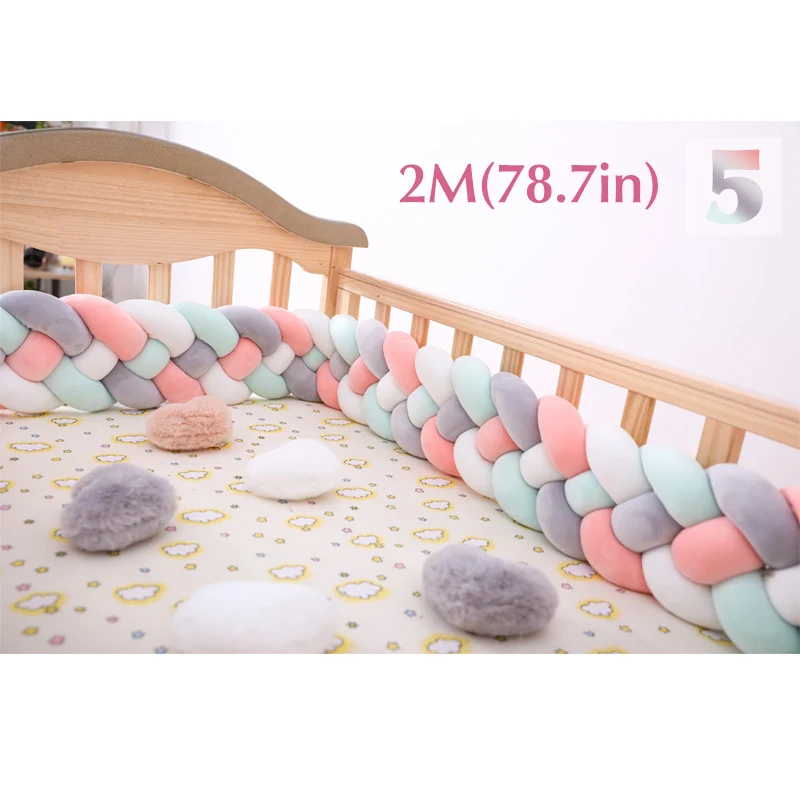 Baby Shining 4 Strands Newborn Crib Bumper 2M/3M Infant Bed Protector Room Decor 17CM(6.7in) Height Pure Weaving Plush Knot - Цвет: 5 2m