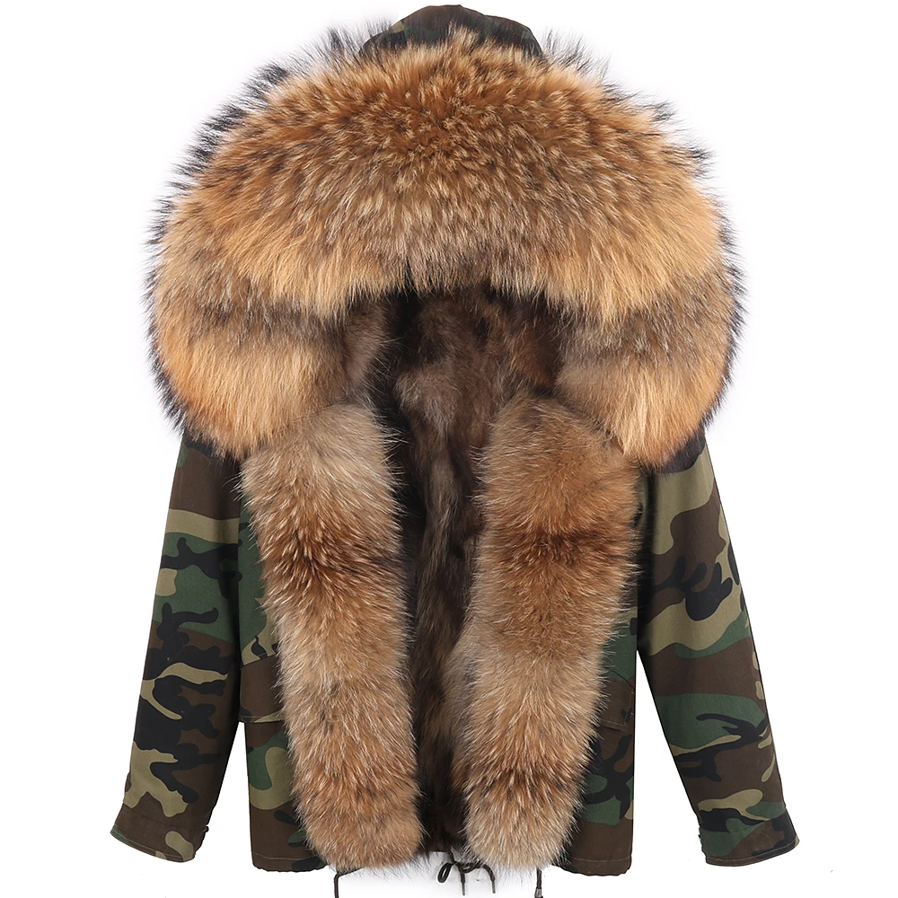 

New Men Short Parka Real Fox Fur Coat Natural Raccoon Fur Collar Hood Thick Warm Streetwear Parkas Winter Jacket Man