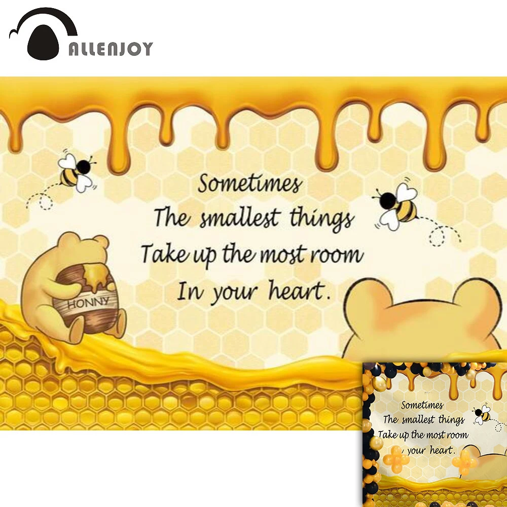 

Allenjoy Honey Bear Bee Yellow Birthday Party Backdrop Honeycomb Sweet Newborn Baby Shower Photography Photocall Background