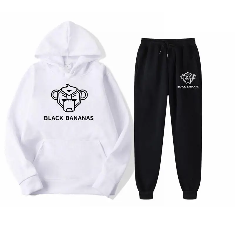 

2021 Brand Homme Two Pieces Sets Hooded Tracksuit Men/Women Sportswear Gyms Black Hoodies+Sweatpants Bananas Joggers Sweatshirts