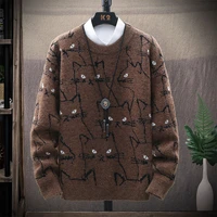male funny sweater thicken warm kitten cute mens winter casual sweaters cartoon cat pattern men pullover fit knitted round neck