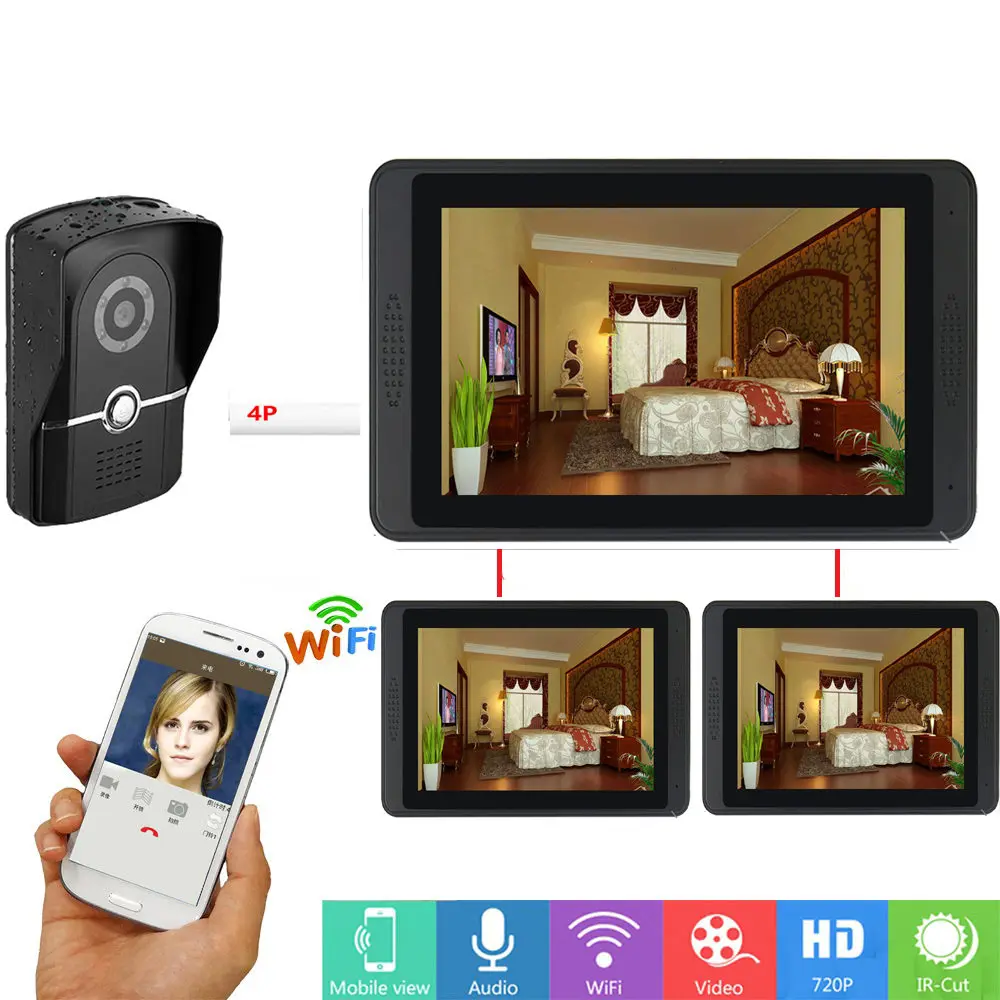 C KIT WI-FI видео-телефон двери с 7 дюймов видео монитор 1000TVL дверной звонок Домофон комплект проводной IP камера ИК Ночное видение домофона - Цвет: C KIT