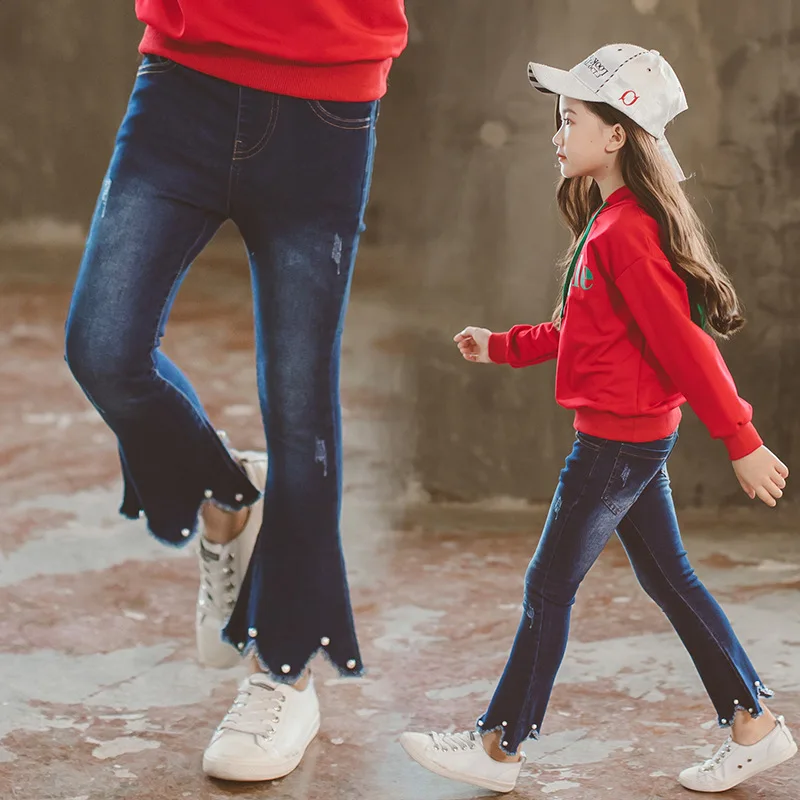 Детские джинсы для девочек штаны сезон осень-зима однотонные брюки