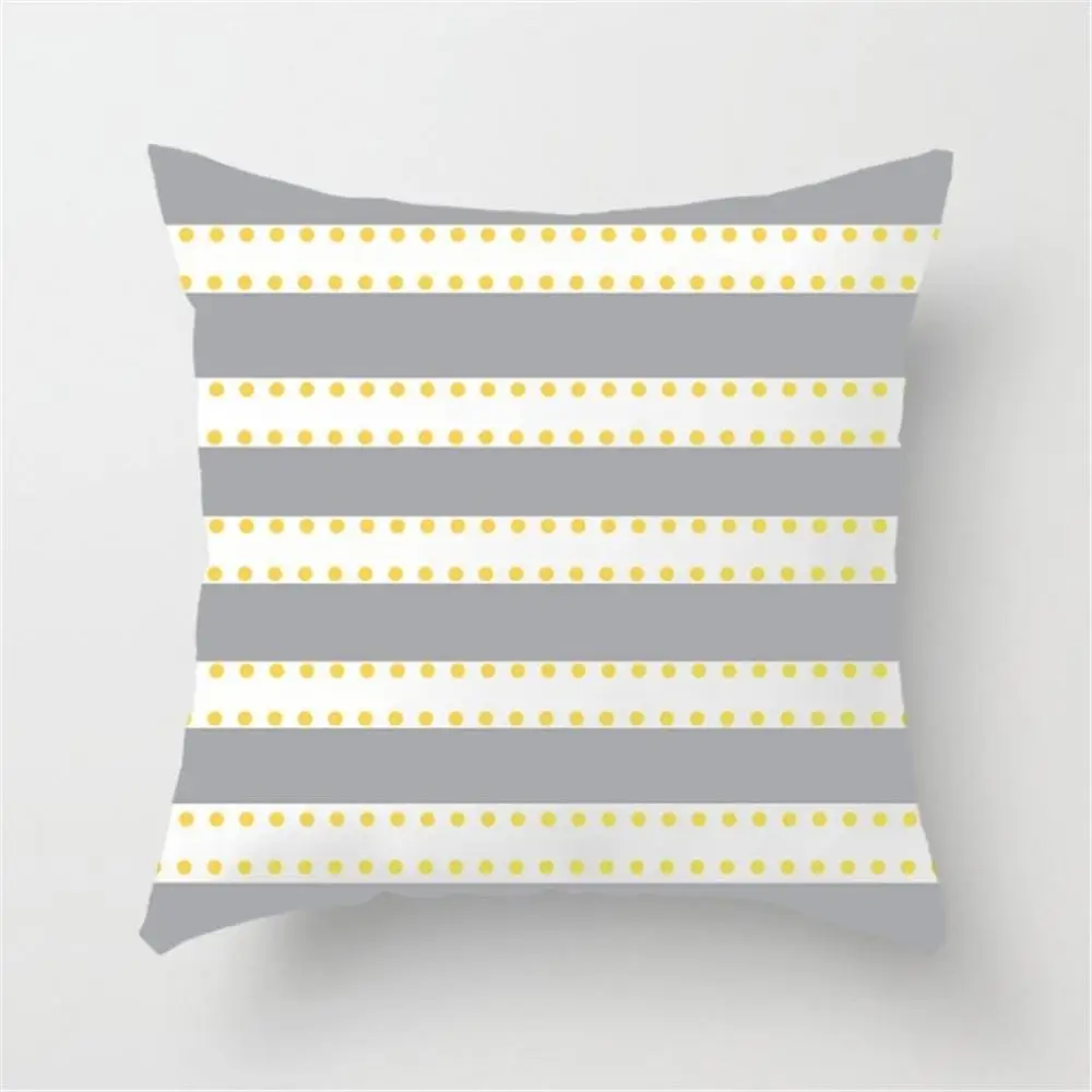 Мягкий чехол для подушки современный желтый серый с геометрическим принтом в