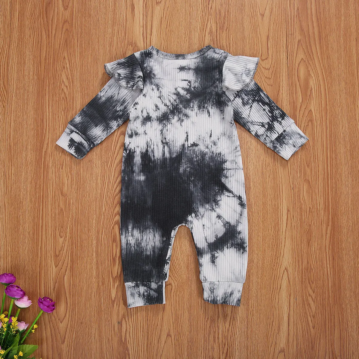 

New Toddler Baby Long Sleeve Romper Tie Dye Printing Ribbed Rompers Baby Clothing One-Pieces