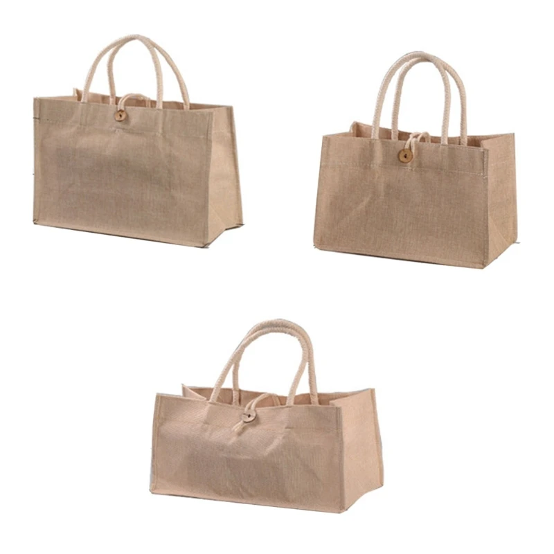 

Jute Tote Bags Burlap Handbag Reusable Beach Shopping Grocery Bag with Handle Large Capacity Bag Daily Use for Women Girls