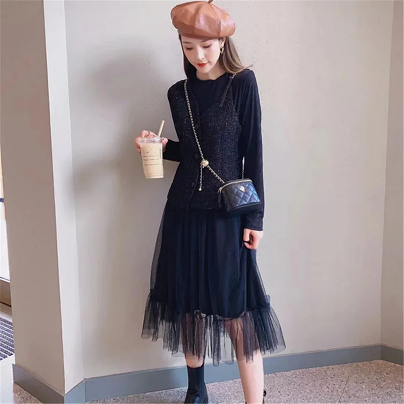 

Осень 2021, новинка, легкий роскошный комплект из двух предметов из жилета и платья Xiaoxiang