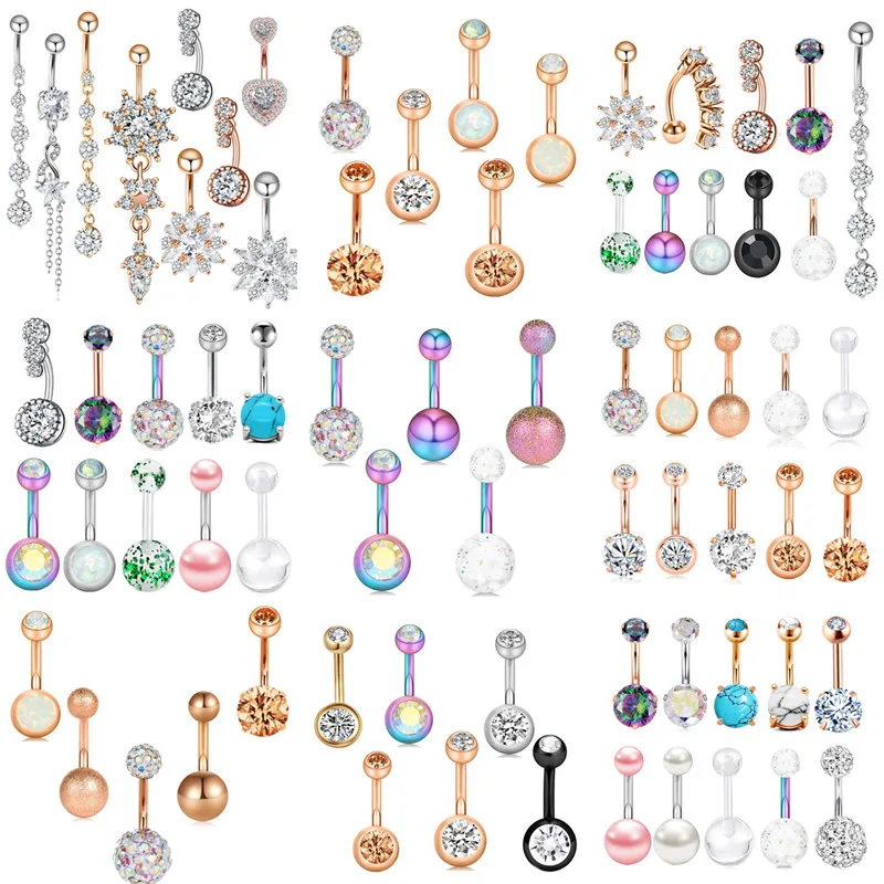 Хирургическая Сталь с украшением в виде кристаллов кольцо пупка набор 14 г