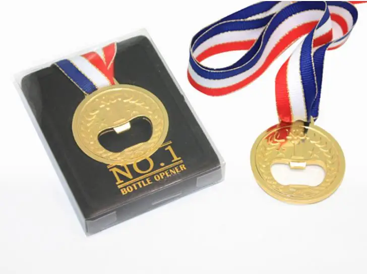 

Golden Medal Bottle Openers With Neck Ribbon Reward Gift Party Favors Metal Beer Bottle Openers Wedding Shower Birthday present