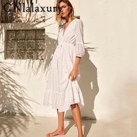spring 2021 za dress women white hollow out embroidery half sleeve elastic waist casual sexy party robe dresses vestido de mujer