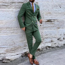 Blazer de vestir para hombre, conjunto de 2 piezas, traje verde de negocios, abrigo ajustado (1)