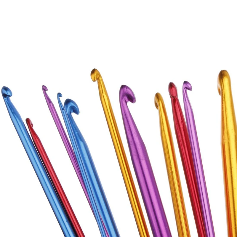 11pcs 10.6" Multicolour Aluminum TUNISIAN AFGHAN Crochet Hook Knit Needles Set 2-8mm