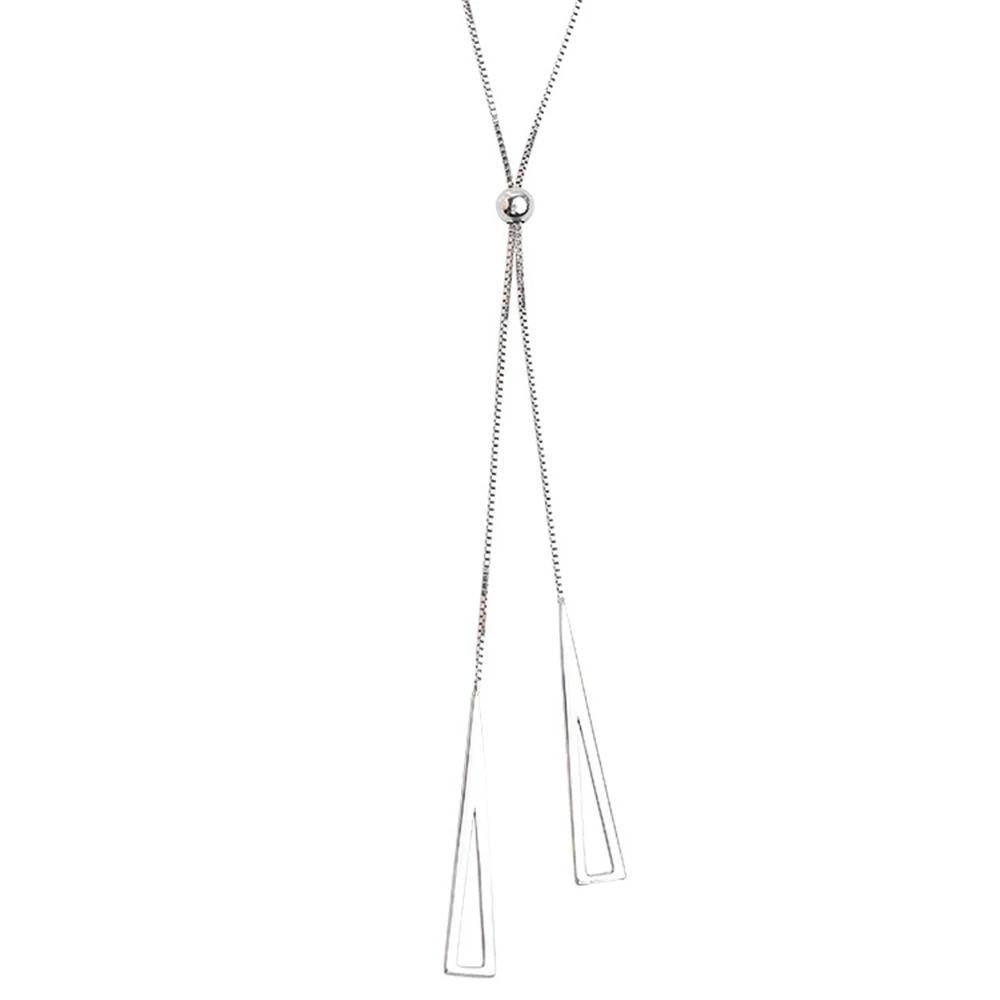 

Luxury 925 Sterling Silver Geometric Triangle Necklace for Women Long Pendant Adjustable Clavicle Chain Necklace Jewelry Gifts