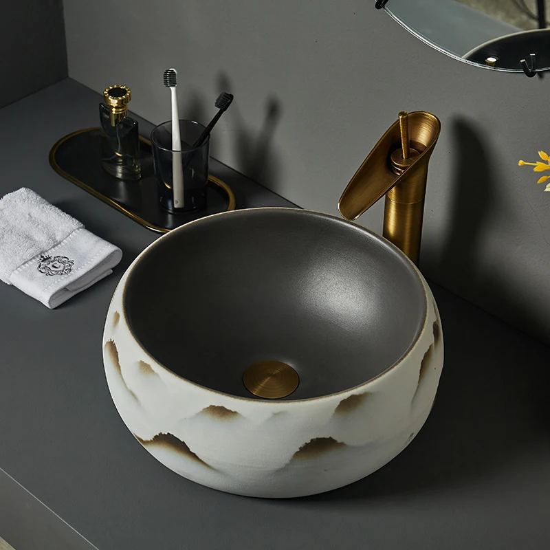 

Retro Art Above Counter Basin Ceramic Washbasin Round Basin Single Basin Chinese Antique Above Counter Basin Shampoo Sinks