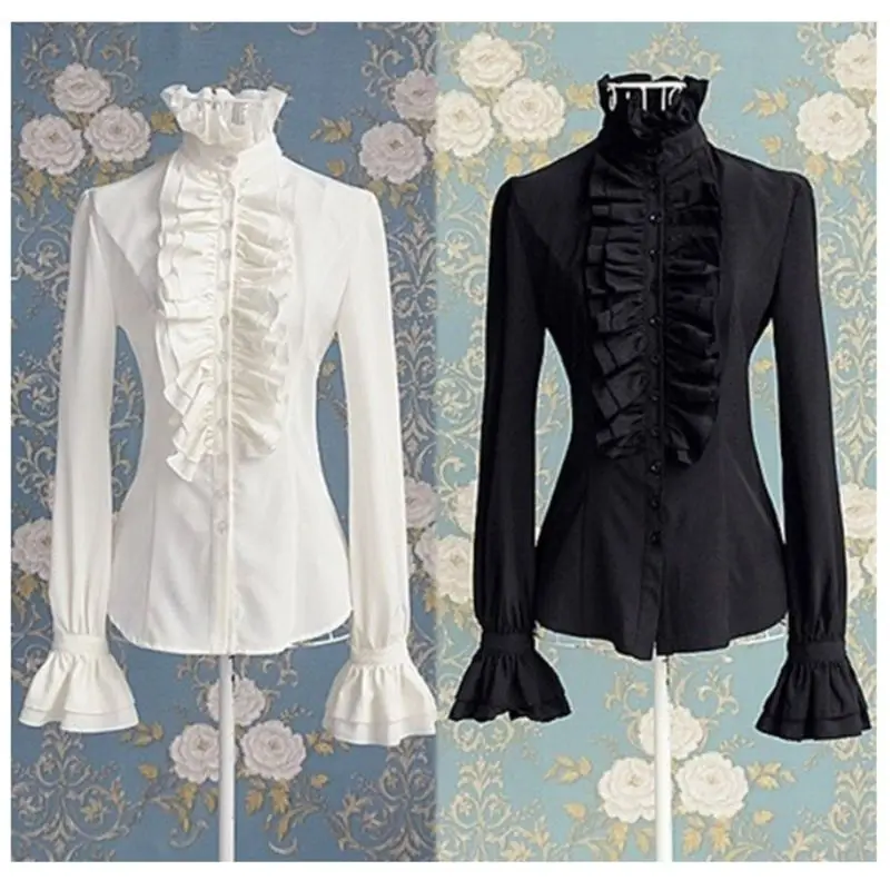 Женские топы высшего качества в викторианском стиле блузы с высоким воротом