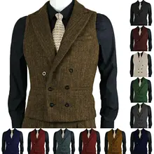 Chaleco de traje de lana de espiga para hombre, chaqueta sin mangas con solapa cálida de invierno, chaleco Retro Steampunk (1)