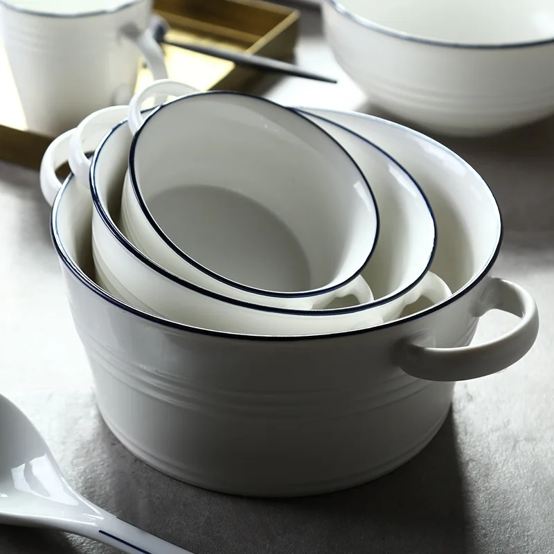 Синяя и Скандинавская стильная простая керамическая двойная миска для салата