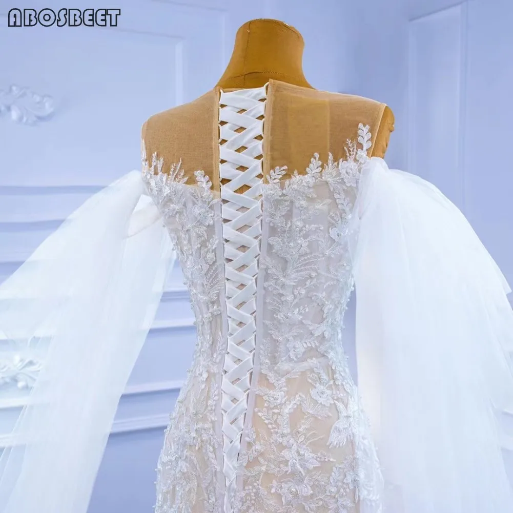 

Mermaid Lace Wedding Dress with Train Luxury Beads Wedding Gowns for Bridal 2021 with Long Shwal Vestido De Noiva Sleeveless