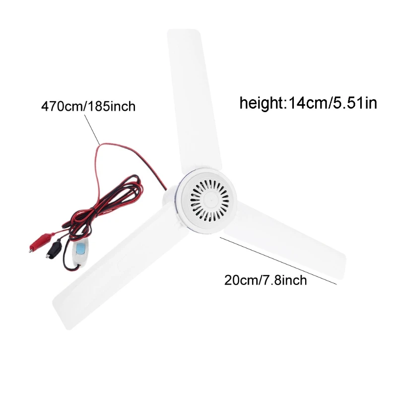 

12V 24V Mute Ceiling Fan Camping Tent Silent Hanging Fan with Switch 4.7m Cable