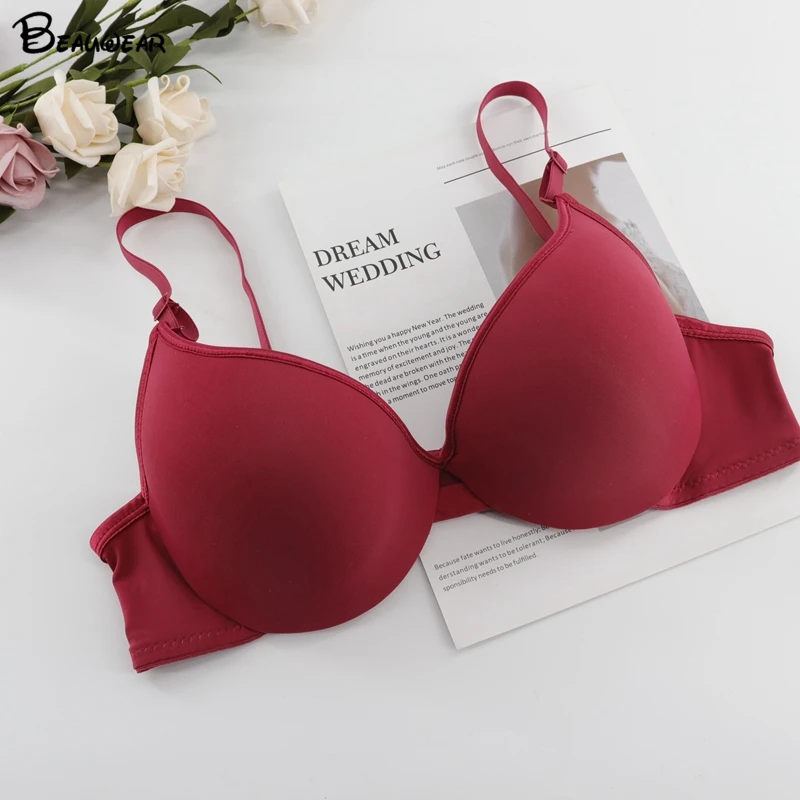 Beauwear Для женщин однотонные Цвет кабриолет бюстгальтер с эффектом пуш ап без подкладки на косточках сглаживания нижнее Белье регулируемый плечевой ремень размера плюс нижнее белье