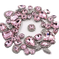 50pcsbag pink mixed shape sew on glass rhinestone silver claw and crystal buckle diy wedding decoration clothesshoedress