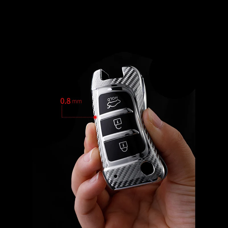 

Carbon Fiber TPU Car Key Cover Case Bag Holder Keychain for Hyundai Solaris 2 Elantra I30 I35 I40 Tucson Kona Azera Accessories