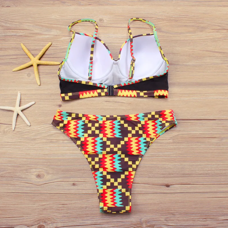 

High Cut Swimsuit High Waist Brazilian Bikini Push Up Swimwear Women 2020 Maillot De Bain Femme African Print Bathing Suit Swim
