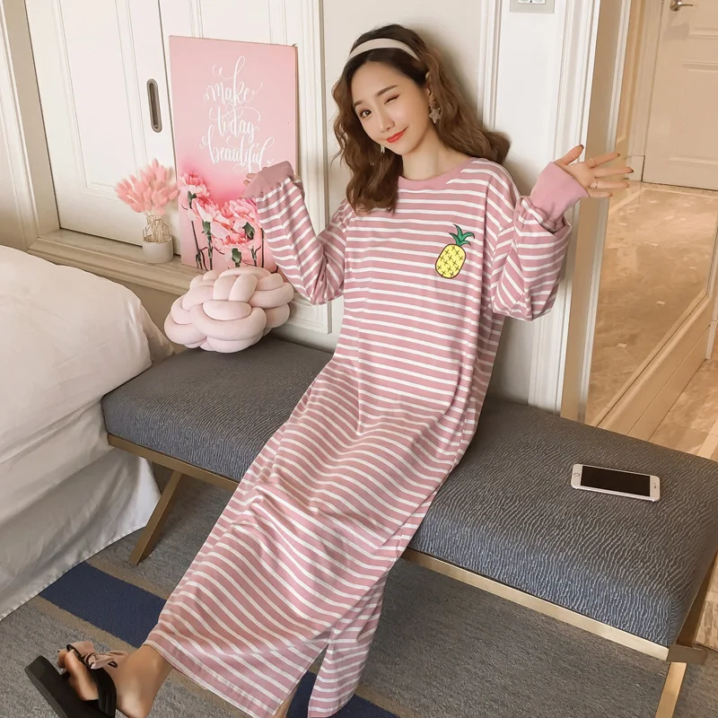 Good Quality Autumn Winter Warm Full Cotton Nightgown Home Wear Lovely Nightgowns for Women Loose Girl Sleepwear Nightgown