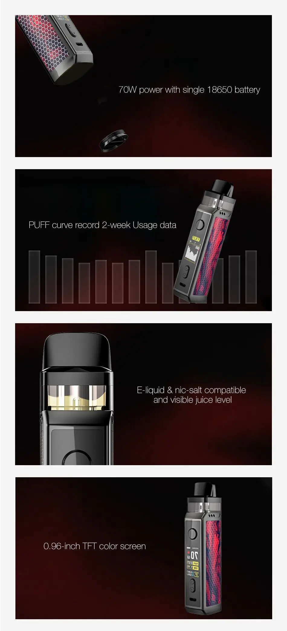 Горячая Распродажа, комплект VOOPOO VINCI X 70W Pod, система с двумя катушками, 0,96 дюймовый экран, питание от батареи 18650, комплект Vape vs Vinci Mod Kit