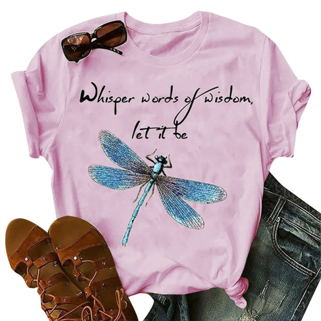 Красивая Белая футболка с принтом стрекозы для женщин и девочек Повседневная