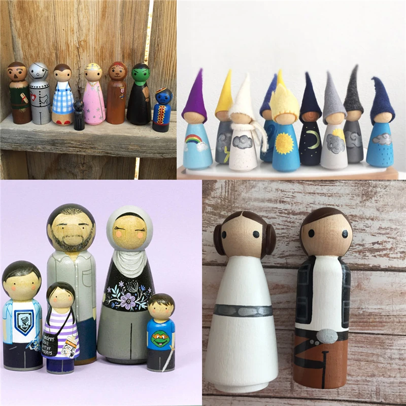 

50pcs Painted Wooden Figure Wooden Peg Dolls 50 Pieces Wooden Decorative DIY Doll People