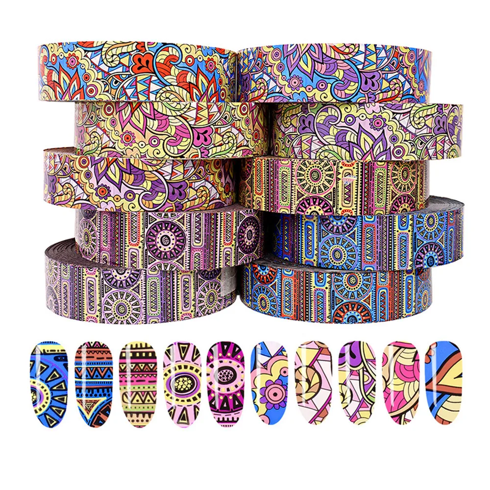 Голографическая фольга на ногти 10 рулонов набор Ретро цветок богемный наклейка