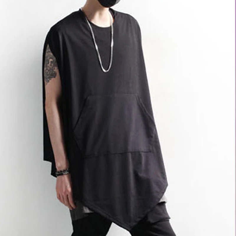 

Summer loose irregular hem sleeveless t-shirt hip-hop Fashion Personality t-shirt Vest Bat t-shirt T