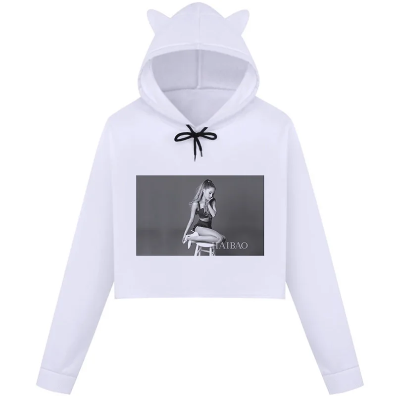 Осенняя новая популярная женская укороченная Толстовка Ariana Grande Готический принт Kawaii Harajuku Толстовка с длинным рукавом с круглым вырезом Повседневная Толстовка - Цвет: 1589