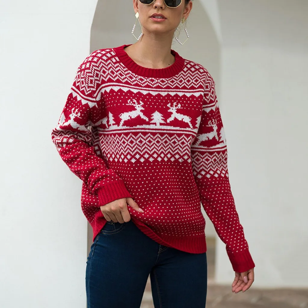 Winter O-Neck Sweater 2019 New Women Christmas Knitted Pullover Female Floral Dot Print Long Sleeve Jumper Sweaters#1018 | Женская
